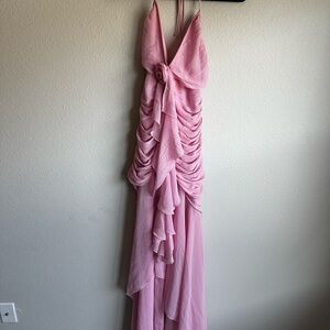 Chic Pink Maxi Dress with Ruffle Detail